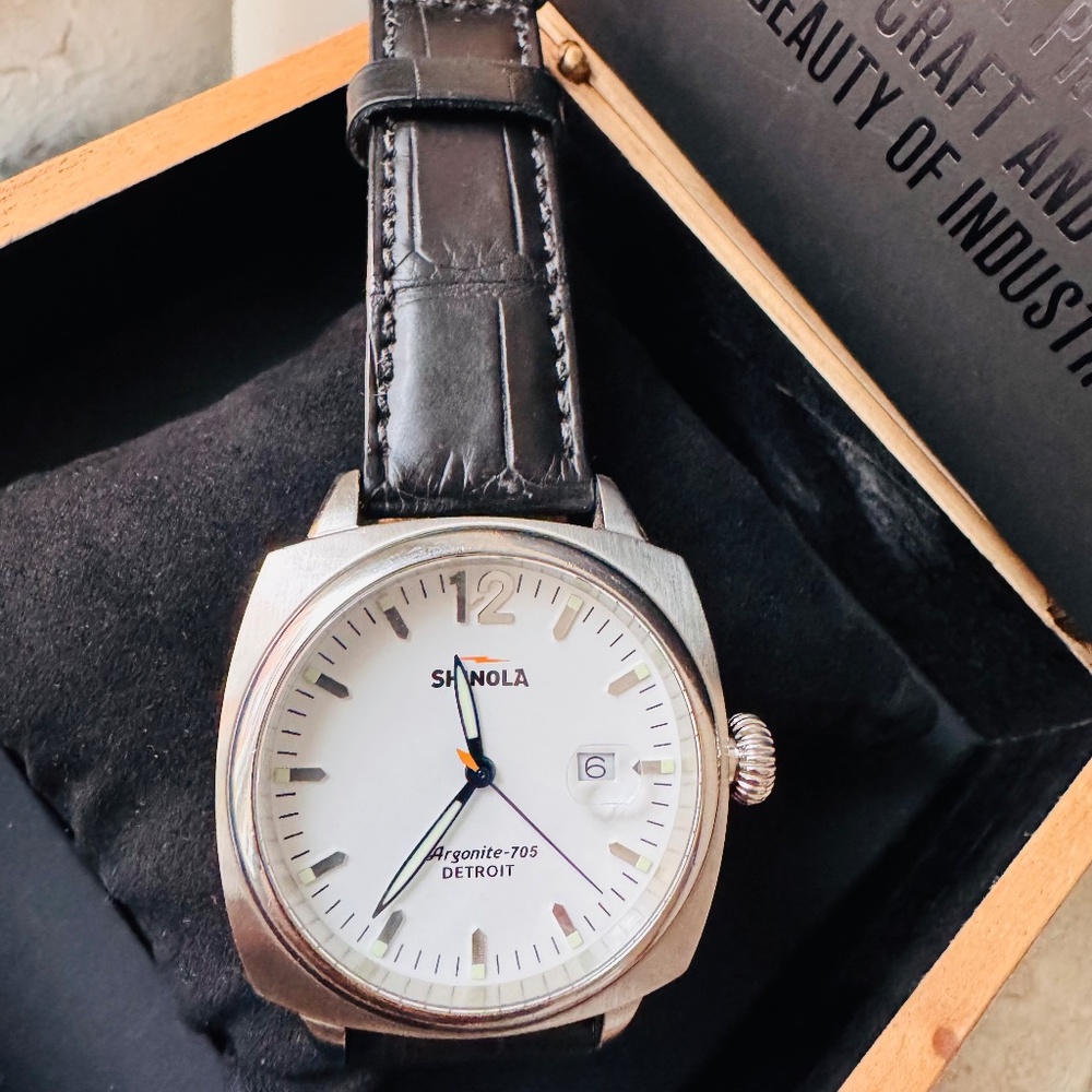 Shinola Brakeman 40mm, black crocodile leather band.